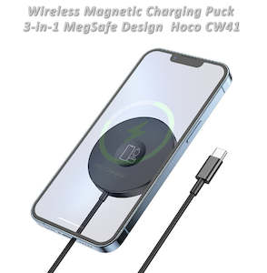 Chargers Power Accessories: Magnetic MagSafe Charging Puck 3-in-1, Hoco CW41