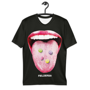 T Shirts: Fielders - Fields Pill graphic (BLACK TEE)