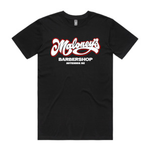 Maloney's Barber - Men's Black Tee - Red