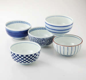 Japanese Cups Bowls: Set of 5 Japanese Large Porcelain Bowls