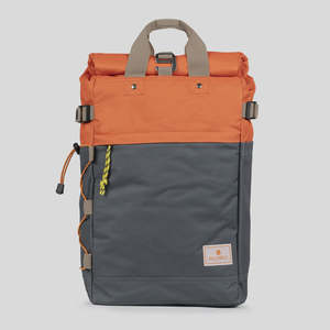 Mens Backpacks Bags: Rolltop Backpack Orange and Grey