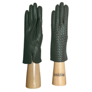 Cashmere Lined Leather Gloves - Plaited Forest
