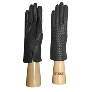 Cashmere Lined Leather Plaited Gloves - Black