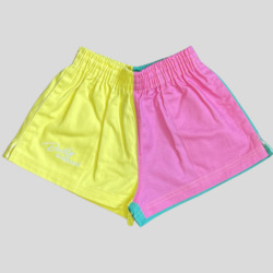 Pants: Children's Short - Pastel Yellow, Pink and Turquoise