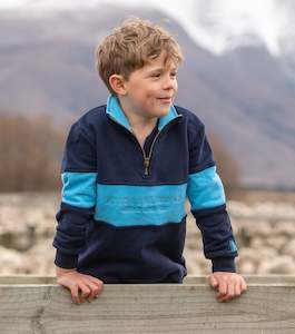 Kids Countryside Quarter Zip - Light Blue & Navy