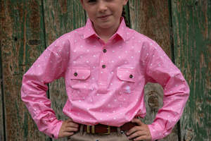 Girls: Dusty Kids - WORKSHIRT - Pink Polka Dot