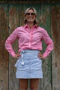 Woman's Ruffle Shirt - Pink Polka Dot