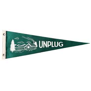 Town Pennants: Unplug Pennant | Travel Felt Pennant Flag Banner | Vintage Camping & Hiking Style | Wall Decor