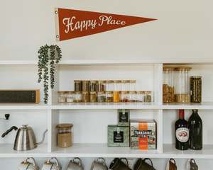 Town Pennants: Happy Place Pennant | Felt Pennant Flag Banner | Vintage Style Wall Decor