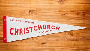Town Pennants: Christchurch Garden city of NZ Pennant | New Zealand | Christchurch Travel Felt Pennants Flag Banner | Vintage Style | Wall Decor