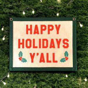 Banners: Happy Holidays Y’all Felt Banner | 50cm x 40cm Camp Flag | Pennant | Christmas Decor