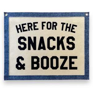 Banners: Here for the Snacks and booze Banner | Felt Pennant Flag Banner | Vintage Banner | Wall Decor | Wall Hanging