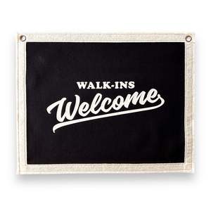 Banners: Walk-ins Welcome Banner | Felt Pennant Flag Banner | Vintage Banner | business Wall Decor | Wall Hanging for shops