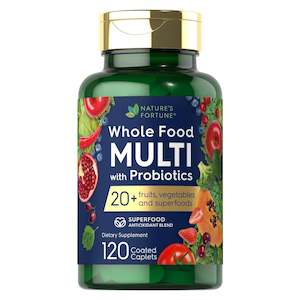 Multivitamins: Natures Fortune Whole Food Multivitamin with Probiotics (120 Coated Caplets)