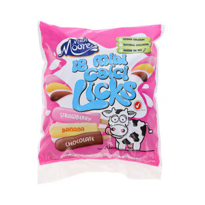 Much Moore - Mini Calci Licks Strawberry, Banana, Chocolate Milk Ice Blocks 18 x 35ml Each
