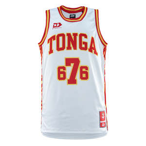Tonga Rugby League Not On Sale: 2025 Tonga Rugby League Mens Basketball Singlet - White