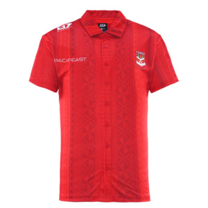 2025 Tonga Rugby League Mens Button Up Polo - Red