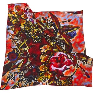 Scarves: Fall Bouquet Silk Scarf, Wine
