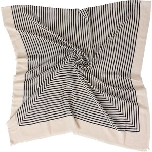 Scarves: Graphic Stripes Wool & Silk Scarf, Creme/ Black