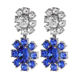 Make A Statement: Lina Shiny Silver Earrings - Sapphire / Crystal