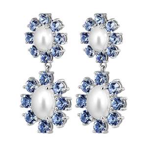 Make A Statement: Lina Shiny Silver Earrings - Light Sapphire / Crystal