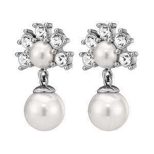Make A Statement: Veronica Shiny Silver Earrings - Crystal /White Pearl