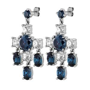 Leonora Shiny Silver Earrings - Royal Blue / Crystal