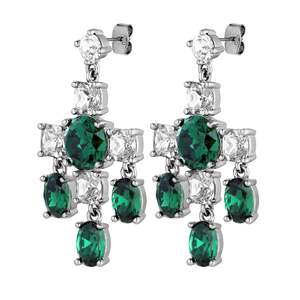Leonora Shiny Silver Earrings - Emerald Green Crystals