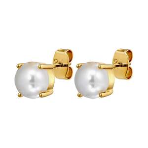 Studs: Daze Gold Earrings - White Pearl