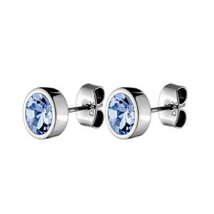 Studs: Nobles Shiny Silver Earrings - Light Sapphire