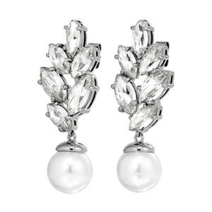 Wedding Jewellery Collection: Balete Shiny Silver Earrings - Crystal / White Pearl