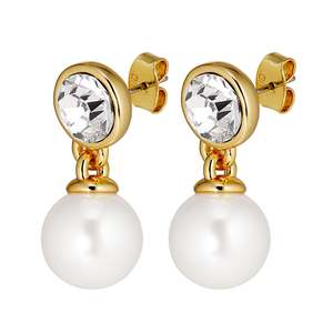 Naomi Shiny Gold Earrings - Crystal / White Pearl