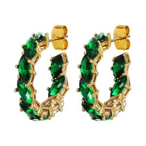 Hoops: Tamarin Gold Earrings - Emerald Green