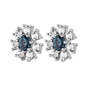 Sale: Aude Shiny Silver Earrings - Royal Blue / Crystal