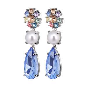 Multi Pastel In Gold: Misia Shiny Silver Earrings - Light Blue / Pastel
