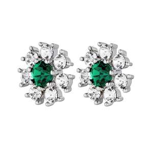 Aude Shiny Silver Earrings - Emerald Green / Crystal