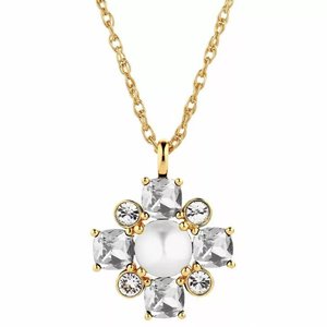 Conian And Sassi: Sassi Gold Necklace - Crystal / White Pearl