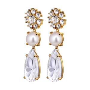 Pearls: Misia Gold Earrings - Crystal / White Pearl