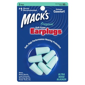 Consumer Packaged Foam Ear Plugs: Macks Original Soft Foam Ear Plugs (NRR 32 | 3 Pairs)