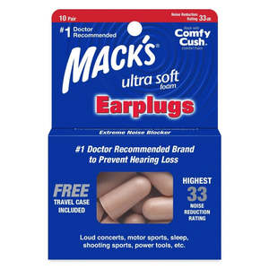 Macks Ultra Soft Foam Ear Plugs (NRR 33 | 10 Pairs w/ Carry Case)