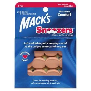 Mouldable Silicone Ear Plugs: Macks Snoozers™ Moldable Silicone Putty Ear Plugs (NRR 22 | 6 Pairs)