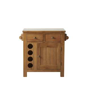 Kitchen Islands Workbenches: Oakford Workbench With Wine Rack - Oak Timber Top 950x580x900mm