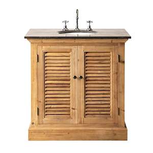 Bathroom Vanities: Louver 2 Door Vanity with Blue Stone Top