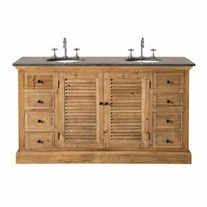 Bathroom Vanities: Louver Double Vanity 150cm With Blue Stone Top