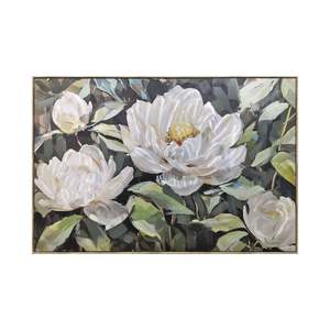 Prints Paintings: Metallic Peonies Framed Textured Print 150x100cm