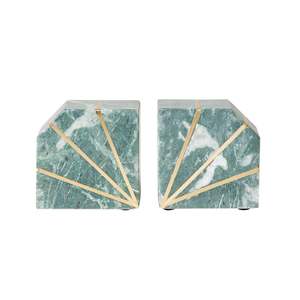 Statues: Naxian Pair Of Bookends With Brass Inlay Green Marble 20.5x5x10cm