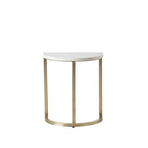 Side Tables: Bone Inlay Half Moon Side Table Beige with Gold Frame 44cm