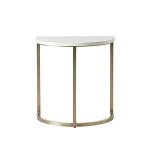 Bone Inlay Half Moon Side Table Beige with Gold Frame 53cm