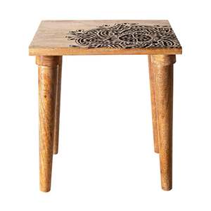 Side Tables: Parvani Carved Top Mango Wood Table 41x38x33cm