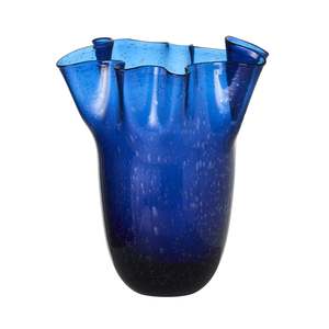Clearance: Wavy Glass Vase Sapphire Large